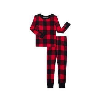 Wonder Nation Boys Snug Fit Pajamas (Size 5) Brilliant Red Buffalo Plaid 2pc